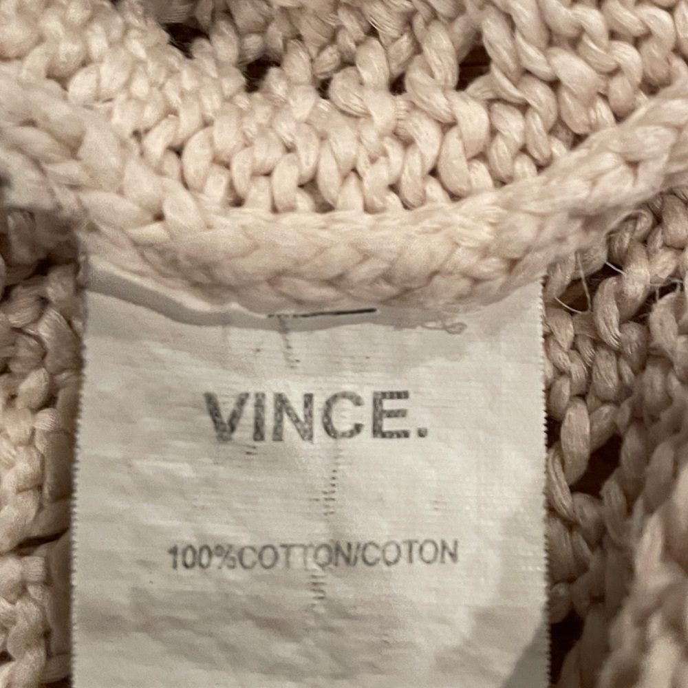 VINCE Cream Beige Long Sweater Vest 💯% cotton crochet open weave Neutral S - Picture 5 of 9